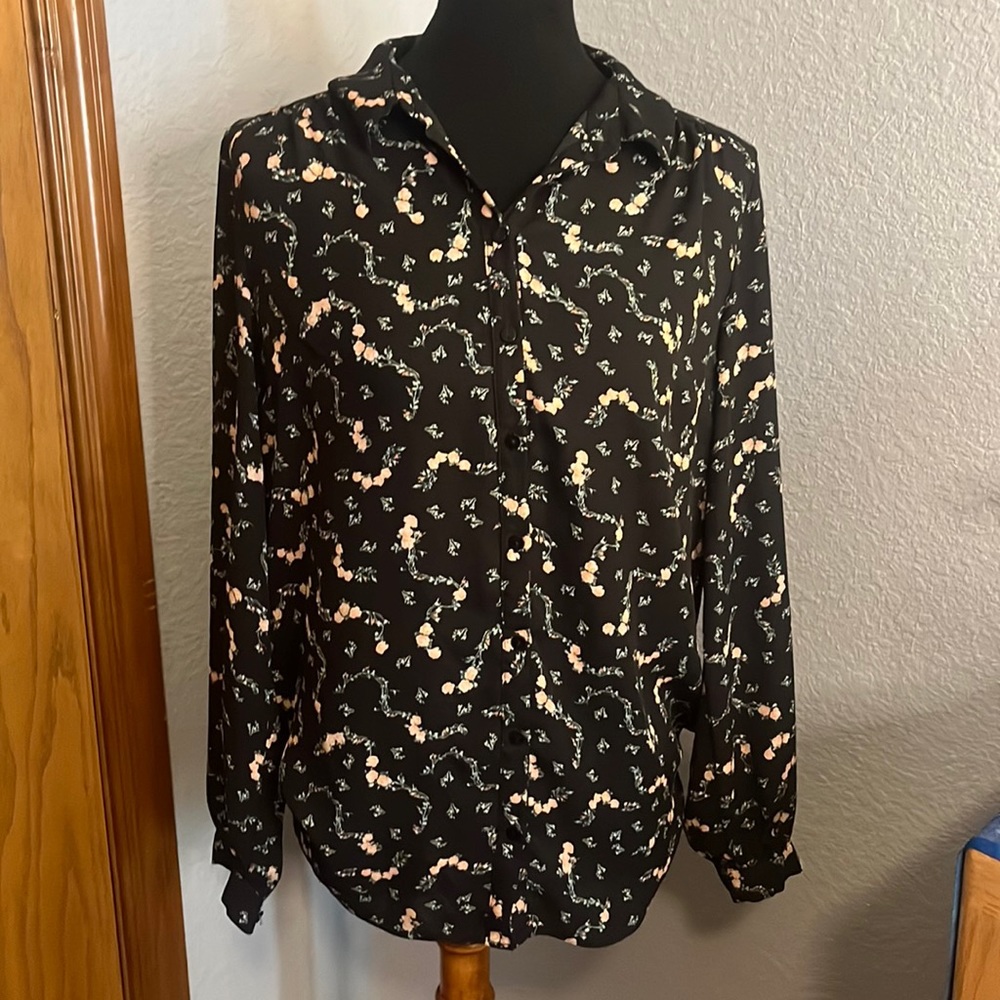 Primark Semi-Sheer Rayon Floral Long Sleeve Button Down